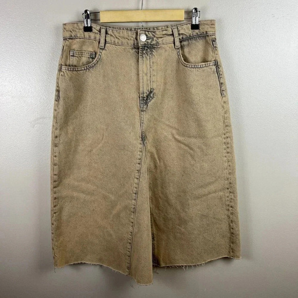 Zara Denim Midi Skirt Size Large A-Line Brown Stone Wash Minimal Classic Modest - Picture 1 of 8